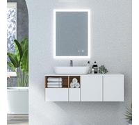 kleankin Espejo de Baño con Luces LED 70x50 cm Espejo de Pared Antivaho con Luces Retroiluminado 3 Colores Función de Memoria Interruptor Táctil IP44 Horizontal o Vertical Plata