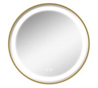 kleankin Espejo de Baño con Luz LED Ø60x4 cm Espejo Redondo con Interruptor Táctil 3 Luces Ajustable Visualización de Temperatura y Hora Función de Memoria Marco de Aluminio Dorado