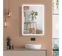 kleankin Espejo de Baño con Luz LED Espejo de Pared con Iluminación 70x50 cm Interruptor Táctil 3 Luces Ajustable Función Antivaho y Marco de Aluminio Espejo Colgante en 2 Formas Plata