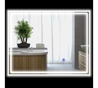 kleankin Espejo de baño con luz LED, Espejo de Pared Rectangular con Defog y Controles táctiles, luz a 3 temperaturas y antivaho, 90 x 70 cm