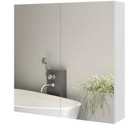 kleankin Espejo de baño Contenedor con 2 puertas Soft Close, 60x15x60 cm Mueble de baño con espejo, estantes ajustables, mueble de baño de pared que ahorra espacio en vidrio, blanco brillante