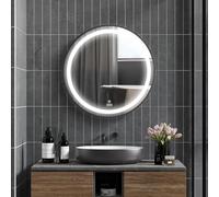 kleankin Espejo de baño de 60 cm de diámetro con luz LED, Espejo de Pared con función táctil, función de Memoria, IP44, Color Negro