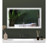 kleankin - Espejo de baño luminoso rectangular de pared LED, 3 colores, brillo ajustable, interruptor táctil, horizontal o vertical, 100 x 60 cm