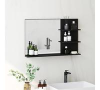 kleankin Espejo de baño Moderno con 2 estantes Laterales y Estante Inferior, Espejo de Pared de MDF y Cristal, 75x10x48 cm, Negro