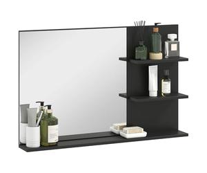 kleankin Espejo de baño Moderno con 2 estantes Laterales y Estante Inferior, Espejo de Pared de MDF y Cristal, 75x10x48 cm, Negro