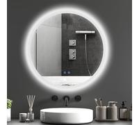 kleankin Espejo de Baño Redondo con Luces LED 70x70 cm Espejo con Iluminación Antivaho 3 Luces de Color Función de Memoria Interruptor Táctil Plata