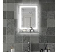 kleankin - Espejo luminoso LED rectangular de pared, 70 x 50 cm | Con estante de baño, brillo ajustable, antivaho, interruptor táctil