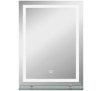 kleankin Espejo para Baño 50x70 cm con 3 Colores de Luz Estante de Vidrio Función de Memoria e Interruptor Táctil Plata