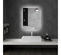 kleankin - Espejo rectangular de pared luminoso LED para baño, 80 x 60 cm, 3 colores, brillo ajustable, interruptor táctil, antivaho, color blanco transparente