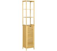 kleankin Estantería de Baño de Bambú Armario Alto con 3 Estantes y 1 Puerta Columna de Almacenaje para Salón Cocina 34x30x173 Natural Aosom España