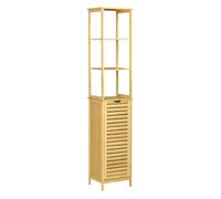 kleankin Estantería de Baño de Bambú Armario Alto con 3 Estantes y 1 Puerta Columna de Almacenaje para Salón Cocina 34x30x173 Natural Aosom España