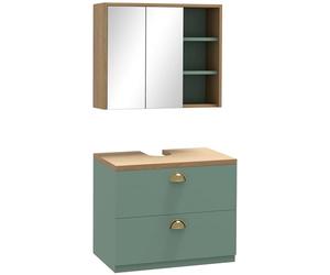 kleankin - Juego de muebles de baño con espejo de baño + mueble bajo lavabo colgante con estantes ajustables 2 cajones, diseño escandinavo, color verde