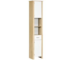 kleankin Mueble alto de baño en aglomerado con un cajón, 2 armarios y 2 estantes abiertos regulables, 37x30x184 cm Aosom España