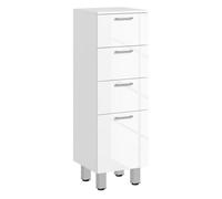 kleankin Mueble Auxiliar Baño Moderno Armario de Baño con 4 Cajones y 4 Patas Mueble de Almacenaje para Salón Dormitorio Antivuelco Carga 30 kg 30x30x93 cm Blanco Brillante