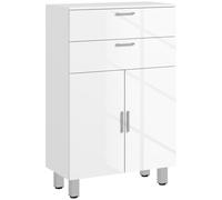 Kleankin mueble auxiliar baño moderno armario de baño con 2 cajones armario y estantes ajustables mueble de almacenaje para salón dormitorio antivuelco carga 35 kg blanco brillo 60x30x93 cm 60 cm