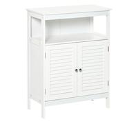 kleankin Mueble Auxiliar de Baño Armario para Baño con 2 Puertas de Persianas Estante Abierto Gran Espacio de Almacenamiento Diseño Moderna Blanco