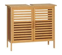 kleankin Mueble bajo del Lavabo de Bambú con 2 Puertas Armario Debajo Lavabo de Pie Armario de Baño de Suelo 66x29x61,5 cm Natural