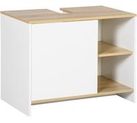 kleankin Mueble Bajo Lavabo Mueble de Lavabo Moderno Mueble de Baño con Compartimentos y Puerta 77x45x60 cm Blanco y Natural