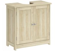 kleankin Mueble Bajo Lavabo de 2 Puertas con Estante Regulable y Corte en U, 60x30x60 cm, Roble Aosom España