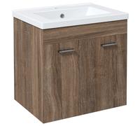kleankin Mueble bajo lavabo suspendido con lavabo de cerámica y 2 compartimentos 60x45,5x60 cm Marrón claro Aosom España
