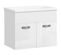 kleankin Mueble Baño Suspendido con Lavabo Armario de 2 Puertas con Bisagras Amortiguadas 61x40x50 cm Blanco Brillante Aosom España