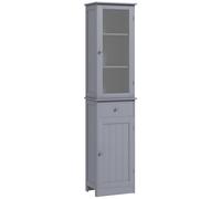 kleankin Mueble Columna de Baño Armario Puerta Acrílica 2 estantes Armario Puerta 1 estante cajón MDF Gris Aosom España