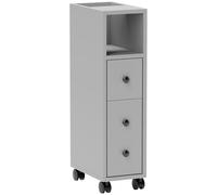 kleankin Mueble de almacenaje para baño con 2 cajones y 2 Compartimentos Abiertos Ruedas Asas Mueble Independiente Compacto Home Office Gris