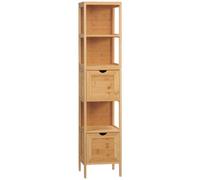 kleankin Mueble de Almacenamiento columna para baño en bambú 2 cajones extraíbles y 3 estantes 30x30x140 cm natural Aosom España