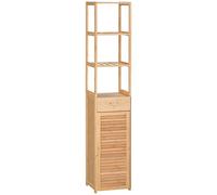 kleankin Mueble de baño alto de bambú con 3 estantes abiertos, un cajón y un armario, 32 x 30 x 163 cm, color madera