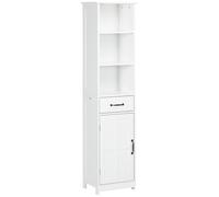 kleankin Mueble de baño columna con 3 compartimentos abiertos, cajón y estante ajustable, 40 x 30 x 164 cm, blanco