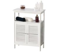 kleankin Mueble de Baño con 2 Puertas de Persianas 60x30x81,6 cm Blanco | Armario Auxiliar para Baño, Estante Abierto, Gran Espacio de Almacenamiento, Diseño Moderno