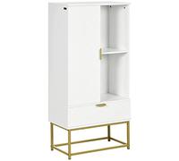 kleankin Mueble de Baño con Armario y Cajón, Mueble de Baño Moderno con Estante Ajustable, 60x30x120cm, Blanco
