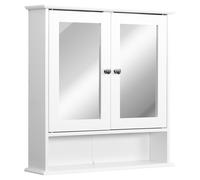 kleankin Armario de Baño con Espejo de Pared con 2 Puertas Armario de 3 Niveles para Almacenamiento Tablero de MDF Blanco 56x13x58cm Aosom España