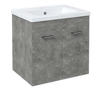 kleankin Mueble de Baño con Lavabo Cerámico Armario Bajo de Lavabo de Pared con 2 Puertas y Estante Ajustable Acabado Melamina 60x45,5x60 cm Gris