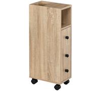 kleankin Mueble de Baño con Ruedas Universales y Frenos Estantes Abiertos Armario Cajón Madera Roble 18x30x68,5 cm Aosom España
