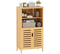 kleankin Mueble de Baño de Bambú Armario de Baño con 2 Puertas 2 Estantes Abiertos y Patas Elevadas Antivuelco 50x29x92 cm Natural