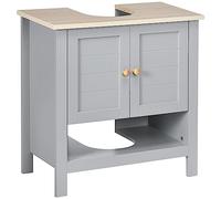 kleankin Mueble de baño debajo del fregadero, mueble de baño, diseño de pedestal, armario de almacenamiento con estante ajustable, color gris