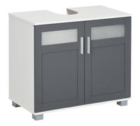 kleankin Mueble para Debajo del Lavabo 2 Puertas 69x35x59 cm Blanco y Gris | Armario Bajo Lavabo, 2 Puertas de Vidrio Templado, Estante Ajustable