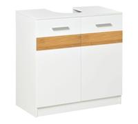 kleankin Mueble para Debajo del Lavabo Armario Baño de Suelo de Madera con 2 Puertas y Estante Interior Estilo Moderno 60x30x60,5 cm Blanco