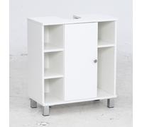 kleankin Mueble para Debajo del Lavabo Armario Baño de Suelo de Madera con 5 Compartimentos Abiertos y 1 Puerta 60x30x68 cm Blanco Aosom España