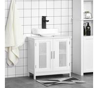 kleankin Mueble para Debajo del Lavabo Armario Baño de Suelo de Madera con Ventiladas y Estante Ajustable Interior Moderno 60x30x60 cm