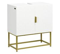kleankin Mueble para Debajo del Lavabo Armario para Lavabo de Baño Moderno Armario Bajo con 2 Puertas y Patas de Acero Dorado 60x30x65 cm Blanco