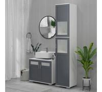kleankin Mueble para Debajo del Lavabo Armario Bajo Lavabo con 2 Puertas de Vidrio Templado y Estante Ajustable 69x35x59 cm Blanco y Gris