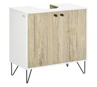 kleankin Mueble para Debajo del Lavabo Armario Bajo con 2 Puertas Estante y Patas de Acero 60x30x60 cm Roble y Blanco Aosom España
