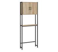 kleankin Mueble sobre Inodoro, Organizador sobre WC con 2 Puertas, Estante Ajustable, Estante Abierto, Estantería de Baño Encima WC para Espacio Pequeño, 64x19x178 cm, Natural