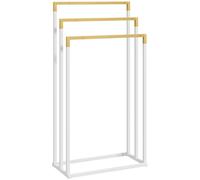 kleankin Toallero Escalera de 3 Niveles Toallero de Pie con 3 Barras de Bambú y Marco de Acero Toallero para Baño Lavadero 45x22,5x86 cm Blanco y Natural