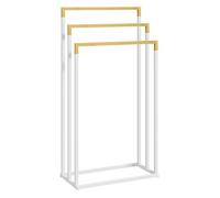 Kleankin toallero escalera de 3 niveles toallero de pie con 3 barras de bambú y marco de acero toallero para baño lavadero 45x22,5x86 cm blanco y natural 45 cm