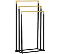 kleankin Toallero Escalera de 3 Niveles Toallero de Pie con 3 Barras de Bambú y Marco de Acero Toallero para Baño Lavadero 45x22,5x86 cm Negro y Natural