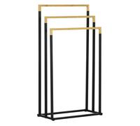 kleankin Toallero Escalera de 3 Niveles Toallero de Pie con 3 Barras de Bambú y Marco de Acero Toallero para Baño Lavadero 45x22,5x86 cm Negro y Natural