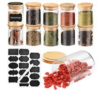 Kleemeiero 10 PZS Tarros de Cristal con Tapa 200 ml Tarro de Vidrio con Tapa de Bambú con 2 Pegatinas y 1 Bolígrafo Botes Especias de Cristal Cocina Frasco Hermética para Guardar Cereales, Alimentos